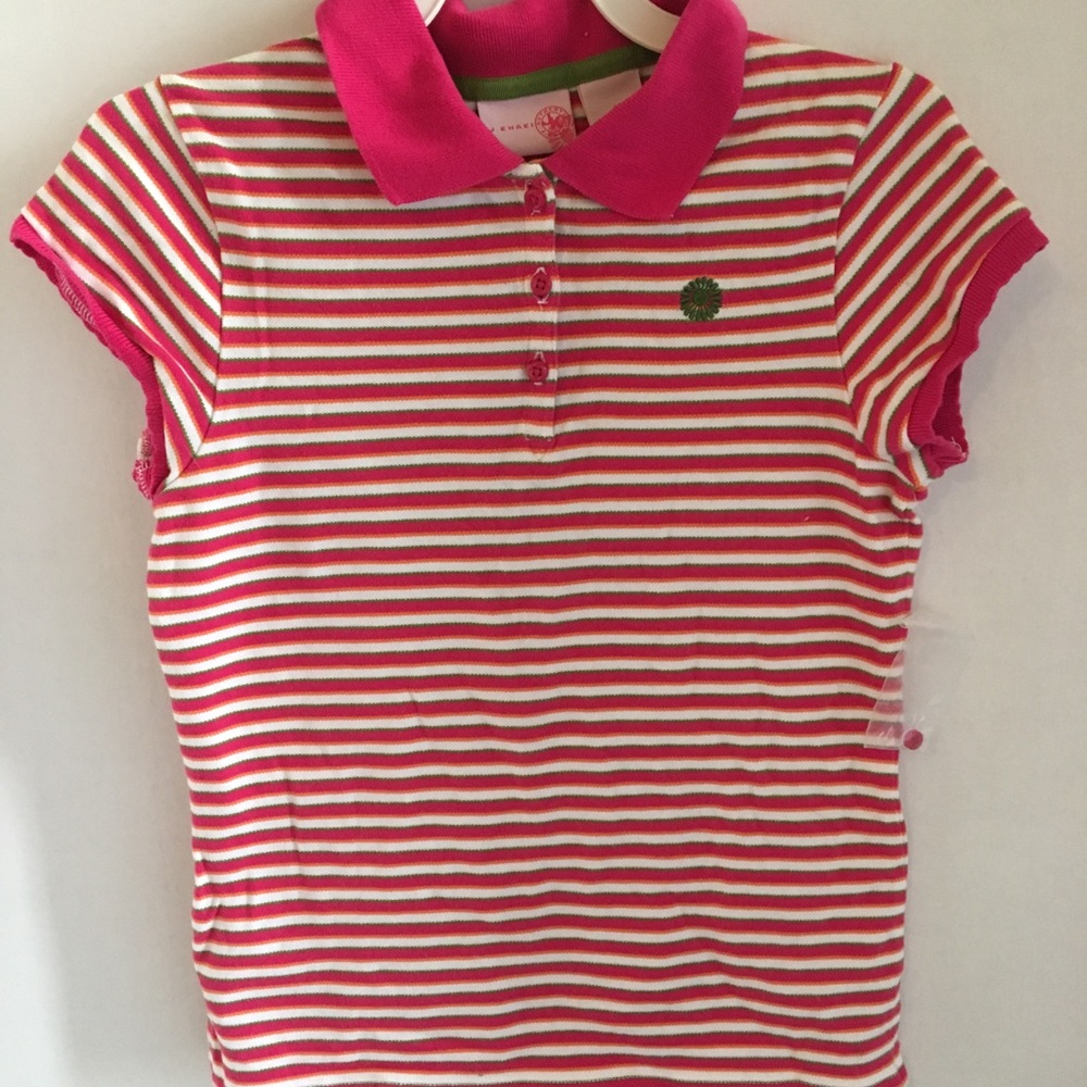 Pink/Green Striped Polo Type Shirt